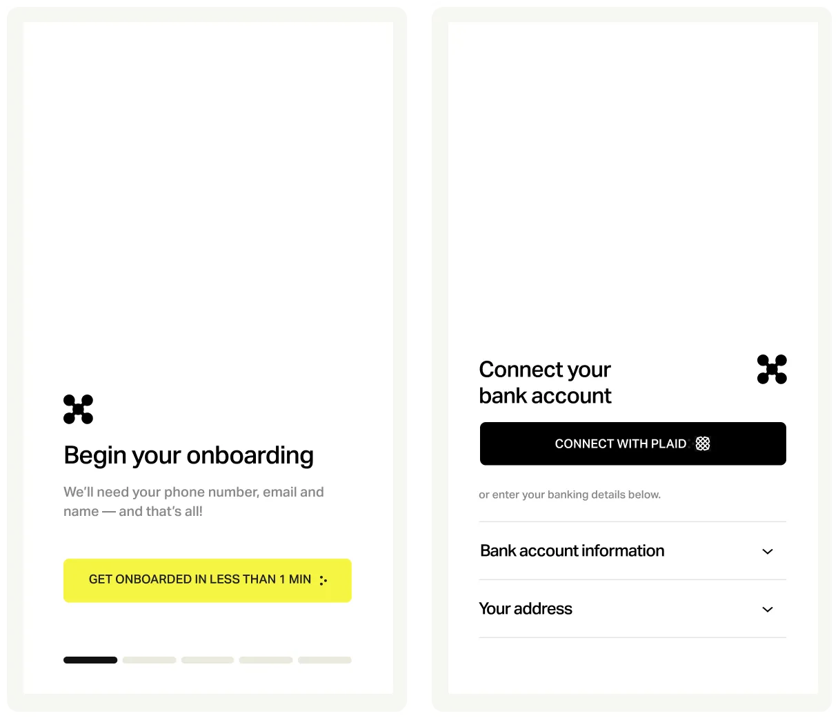 Dots' recipient verification and KYC before payouts through Dots' staggered onboarding flows.