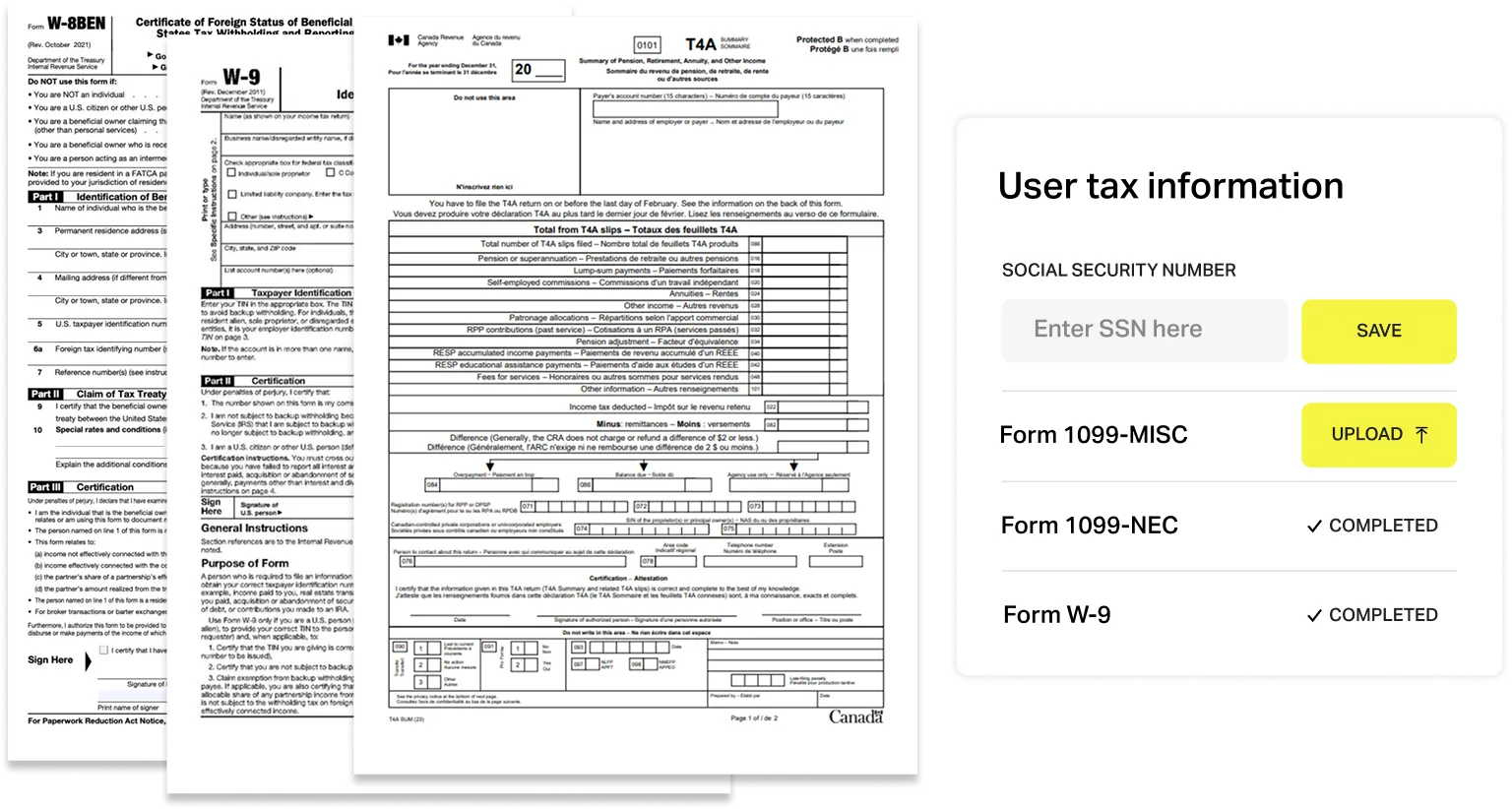Stay compliant with payouts related tax forms and documents through Dots' automated tax compliance features.